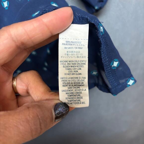 Old Navy Navy Sheer Printed Peasant Blouse XL Boho Cottagecore Geometric Top - Picture 4 of 10